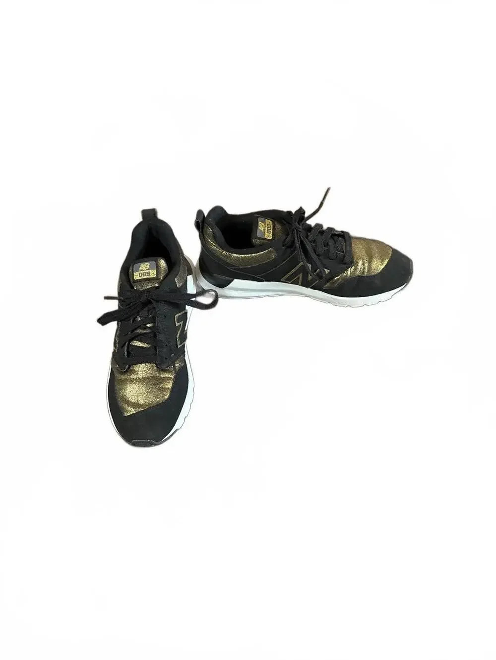 Y2K Retro New Balance 009 V1 Women's Black Gold Metallic Lifestyle Shoes Size 8